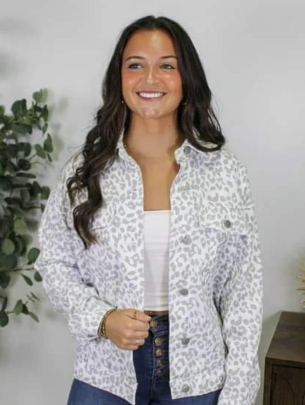 NEW WITH TAGS! XL (16-18) White Gray Leopard Denim Jacket Jean Jacket